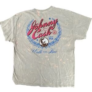 Johnny Cash Gray T-Shirt Rock Retro Red Blue Short Sleeve Crew Neck XL Unsex